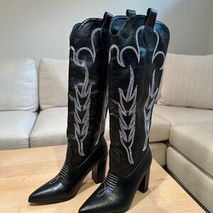 Cowboy Boots - Black & White (Women's Size 8)